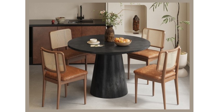 Table ronde collection FRANCHIA en bois exotique de mangolia noir diamètre 130 cm