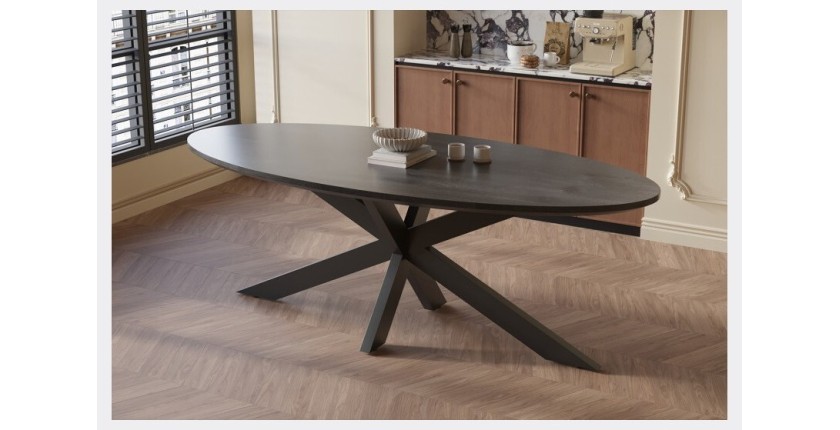 Table à manger FRANCHIA longueur 220cm en bois brut exotique mangolia noir