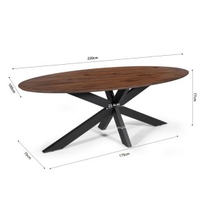 Table à manger FRANCHIA longueur 220cm en bois brut exotique mangolia noir