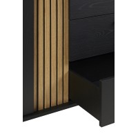 Meuble TV 165cm coloris noir et chêne avec 2 portes et 1 niche collection LOFT. Pieds en métal
