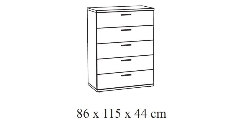 Chambre à coucher adulte collection OLGA : Armoire 250cm, Lit 140x200, commode, chevets. Couleur blanc effet bois.