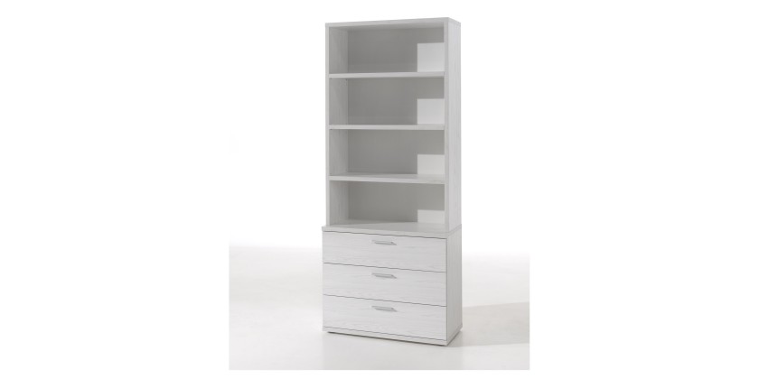 Chambre enfant, ado robuste collection OLGA, lit, armoire, bureau, commode et chevet, blanc effet bois