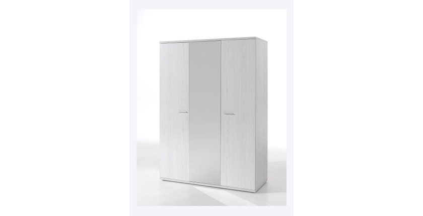 Chambre enfant, ado robuste collection OLGA, lit, armoire, bureau, commode et chevet, blanc effet bois