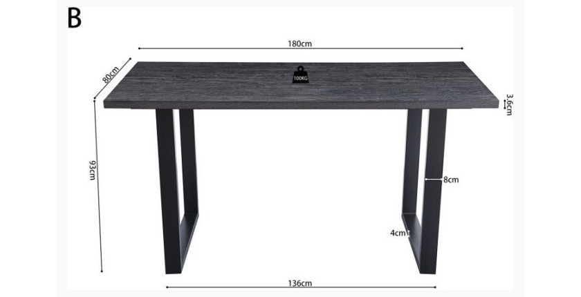 Table à manger haute EDWAR longueur 180cm en décor brun foncé, idéal pour une salle à manger conviviale