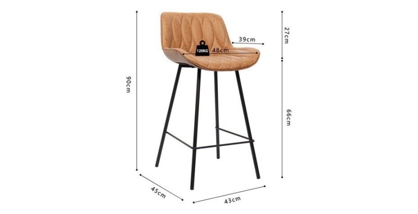 Chaise de comptoir VANO PU Cognac, dimensions : L48.5xH100xP51 cm