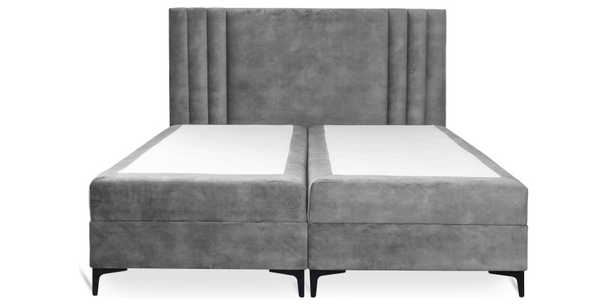 Lit boxspring 160x200 coloris gris cendré avec double coffre - Collection LONDON