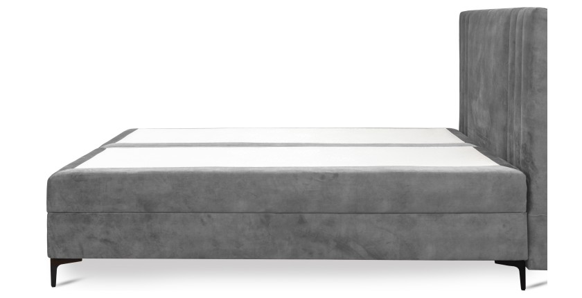 Lit boxspring 180x200 coloris gris cendré avec double coffre - Collection LONDON