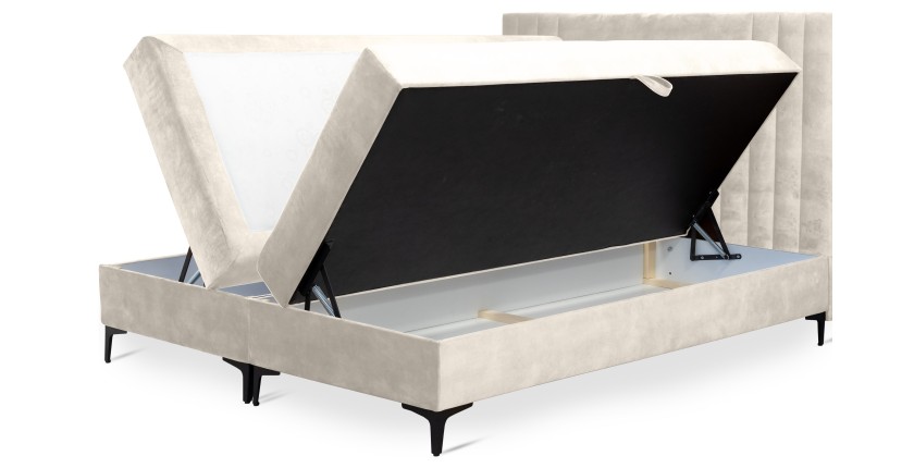 Lit boxspring 160x200 coloris beige avec double coffre - Collection LONDON