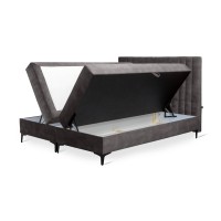 Lit boxspring 160x200 coloris anthracite avec double coffre - Collection LONDON