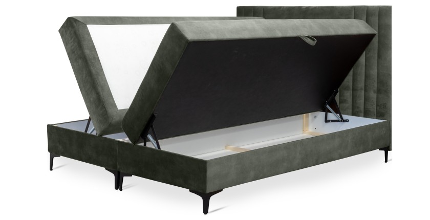 Lit boxspring 160x200 coloris vert avec double coffre - Collection LONDON