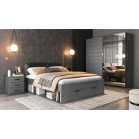 Lit adulte 180x200 avec tiroirs intégrés - Collection FLOYD, Coloris gris effet bois