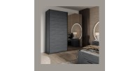 Armoire 2 portes coulissantes 200cm Coloris gris effet bois avec miroir. Collection FLOYD