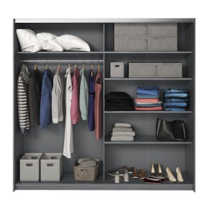 Armoire 2 portes coulissantes 220cm Coloris gris effet bois avec miroir. Collection FLOYD