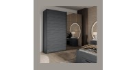 Armoire 2 portes coulissantes 220cm Coloris gris effet bois avec miroir. Collection FLOYD