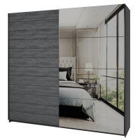 Armoire 2 portes coulissantes 220cm Coloris gris effet bois avec miroir. Collection FLOYD