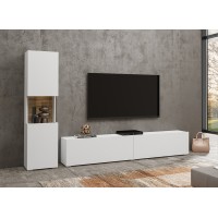 Ensemble meuble TV et vitrine collection EVA. Couleur blanc et chêne.