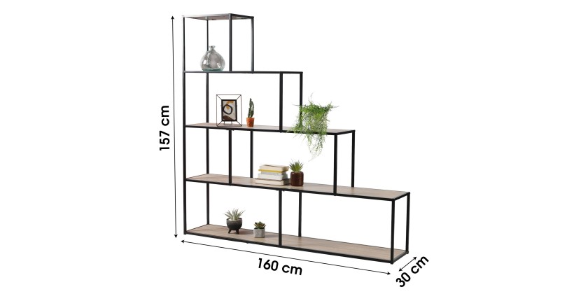 Bibliothèque en escalier avec 5 niveaux 157x30x160cm