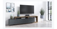 Meuble TV 220cm collection BERGAME. Coloris gris et chêne foncé.