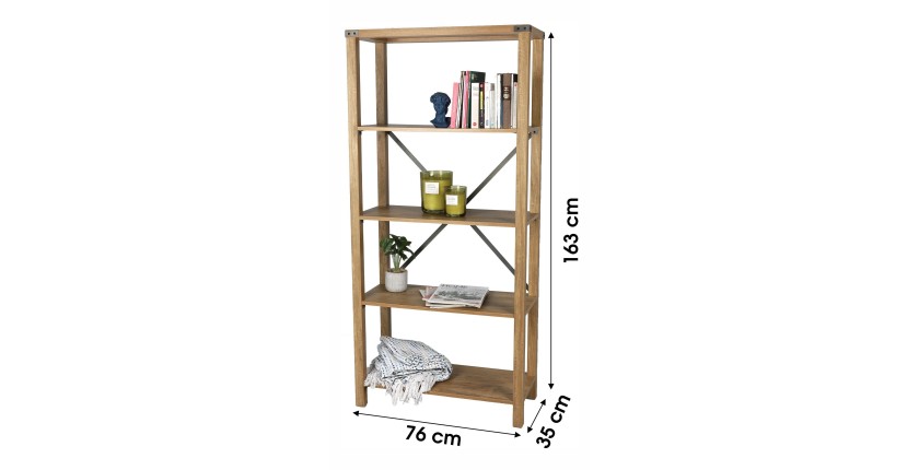 Bibliothèque de bureau avec croisillons en métal 76x35xH163cm