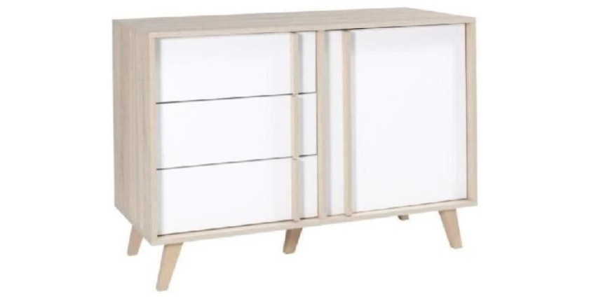 Commode 1 porte et 3 tiroirs de la collection MALMO. Meuble design type SCANDINAVE.