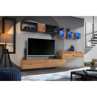 Meuble TV suspendu 120cm coloris chêne Wotan collection SWITCH.