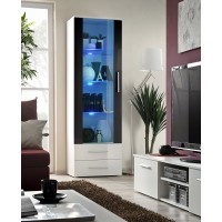 Vitrine design collection NEO coloris blanc et noir brillant + LED. Meuble moderne et tendance pour votre salon.