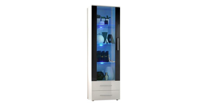 Vitrine design collection NEO coloris blanc et noir brillant + LED. Meuble moderne et tendance pour votre salon.