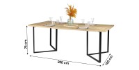 Table à manger style design coloris chêne clair avec pied en métal noir dimensions 200x100xH75cm