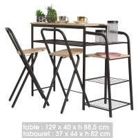 Ensemble de bar et ses 2 tabourets pliables dimensions 89x40x129cm