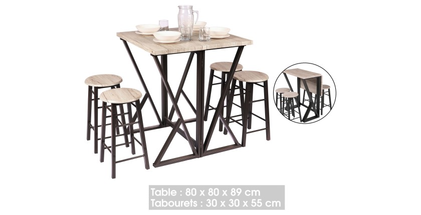 Ensemble de bar pliable avec ses 4 tabourets dimensions 100x60x89cm