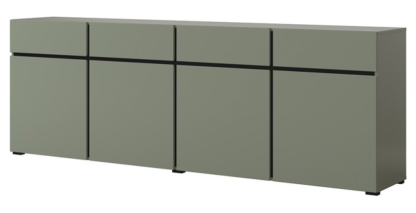 Buffet XL coloris vert sauge 225cm collection HAVANA. Bahut  design avec 4 portes et 4 tiroirs.