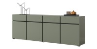 Buffet XL coloris vert sauge 225cm collection HAVANA. Bahut  design avec 4 portes et 4 tiroirs.