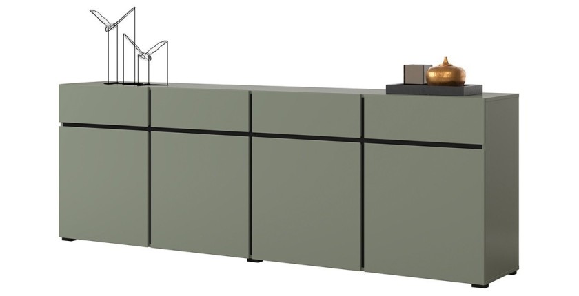 Buffet XL coloris vert sauge 225cm collection HAVANA. Bahut  design avec 4 portes et 4 tiroirs.