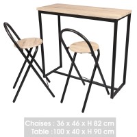 Table à manger murale avec 2 chaises - 100x40xH90cm - Couleur chêne