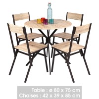 Table à manger ronde avec 4 chaises - 80x80xH75cm - Couleur chêne