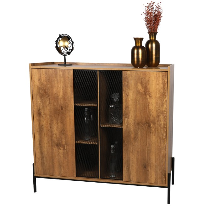 Buffet 2 portes grillagées et 5 niches style rustique dimensions 118x40x110cm