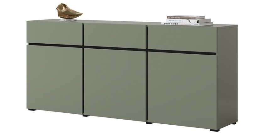 Buffet coloris vert sauge 180cm collection HAVANA. Bahut  design avec 3 portes et 3 tiroirs.