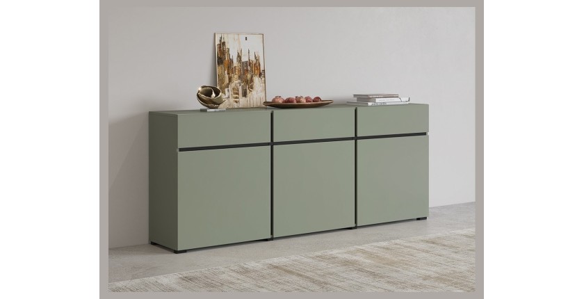 Buffet coloris vert sauge 180cm collection HAVANA. Bahut  design avec 3 portes et 3 tiroirs.