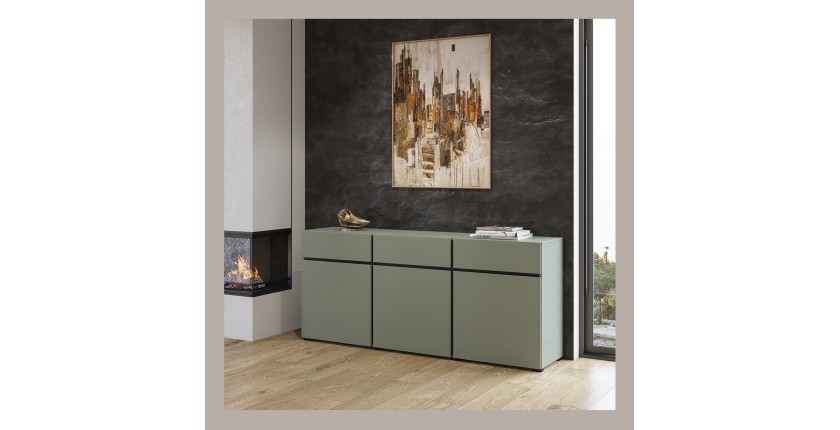 Buffet coloris vert sauge 180cm collection HAVANA. Bahut  design avec 3 portes et 3 tiroirs.