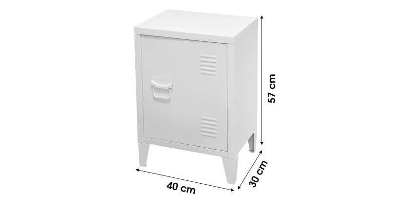 Petit casier blanc de bureau avec 1 porte, style industriel - dimensions 40x30xH57cm