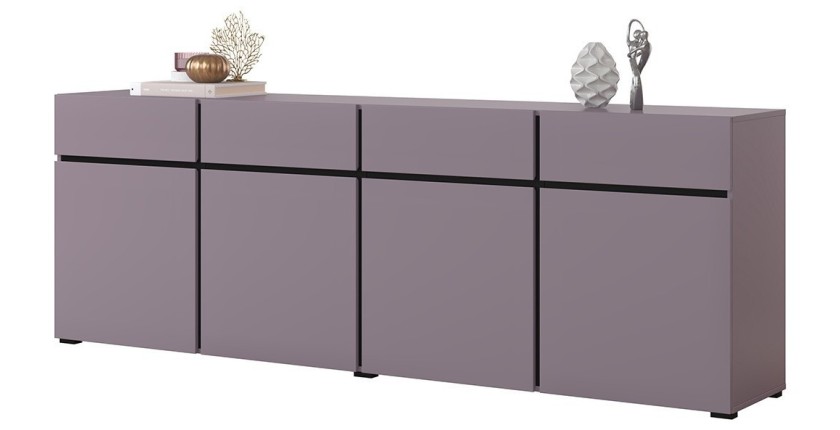 Buffet XL coloris violet pastel 225cm collection HAVANA. Bahut  design avec 4 portes et 4 tiroirs.