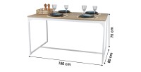 Table à manger style classique coloris chêne clair avec pied en métal blanc dimensions 150x80xH75cm