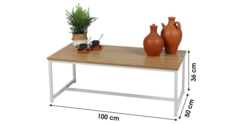 Table basse style industriel collection PUEBLO – Coloris chêne clair, dimensions 100x50x36 cm