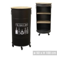 Bar bidon ouvert avec roulette, design old school dimension 50x50xH100cm