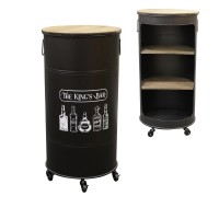 Bar bidon ouvert avec roulette, design old school dimension 50x50xH100cm