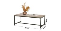 Table basse coloris chêne clair style classique avec pied en métal noir dimensions 100x50x36cm