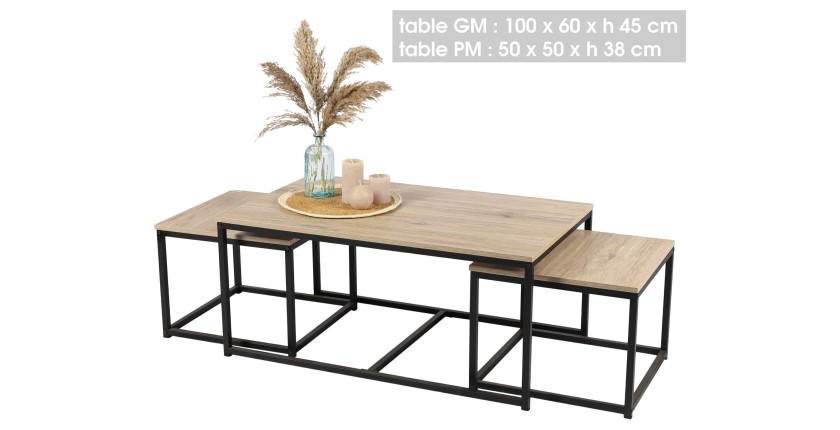 Ensemble de 3 tables d'appoint carré style classique chêne foncé dimensions 100x60xH45cm