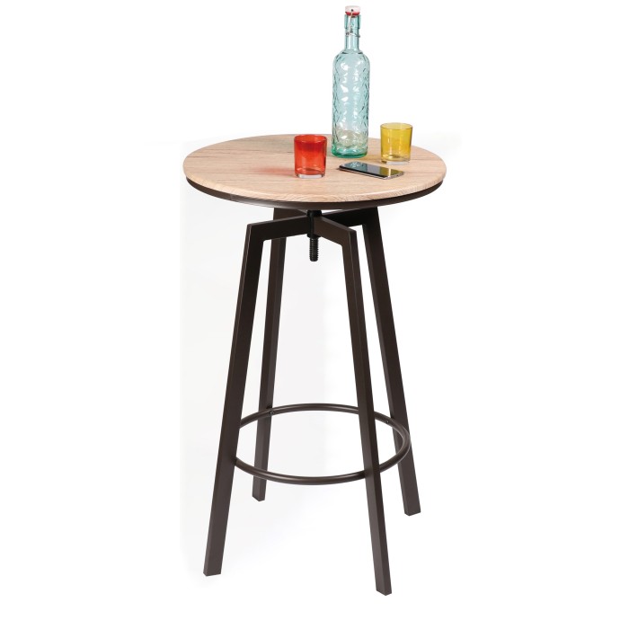 Bar réglable en hauteur, style vintage, dimension 60x60x101cm