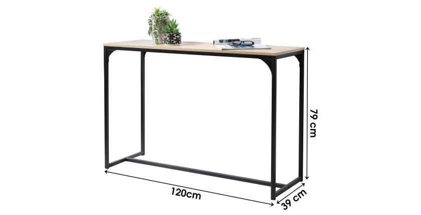 Console d'entrée style classique avec structure en métal noir, coloris chêne clair - dimensions 120x39x79cm