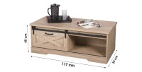 Table basse avec 1 porte coulissante et une niche 117x59xH45cm